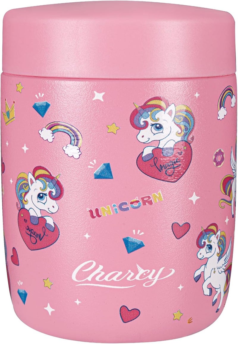 Charcy 9oz Stainless Steel Vacuum Insulated Kids Food Jar - Soup Thermo for Hot & Cold Food - Magenta Unicorn - Image 1